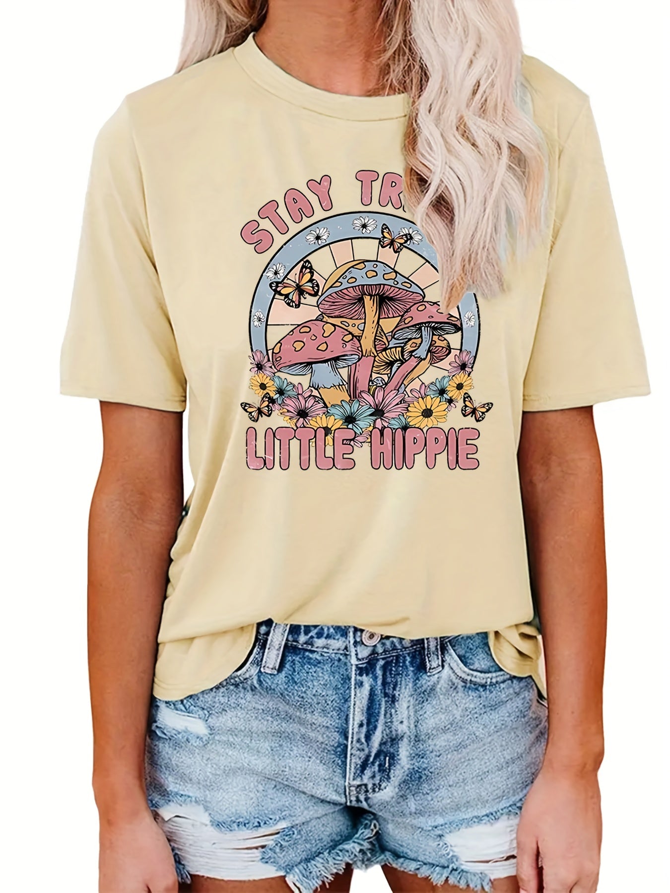 Mushroom Print Short Sleeve T-Shirt for Women