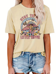 Mushroom Print Short Sleeve T-Shirt for Women