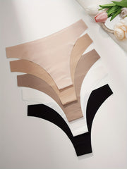5 Seamless Solid Thongs Soft Comfy Stretchy Intimates Panties