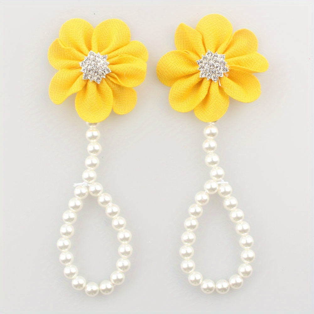 Baby Girl Flower Shoes with Faux Pearl Decor