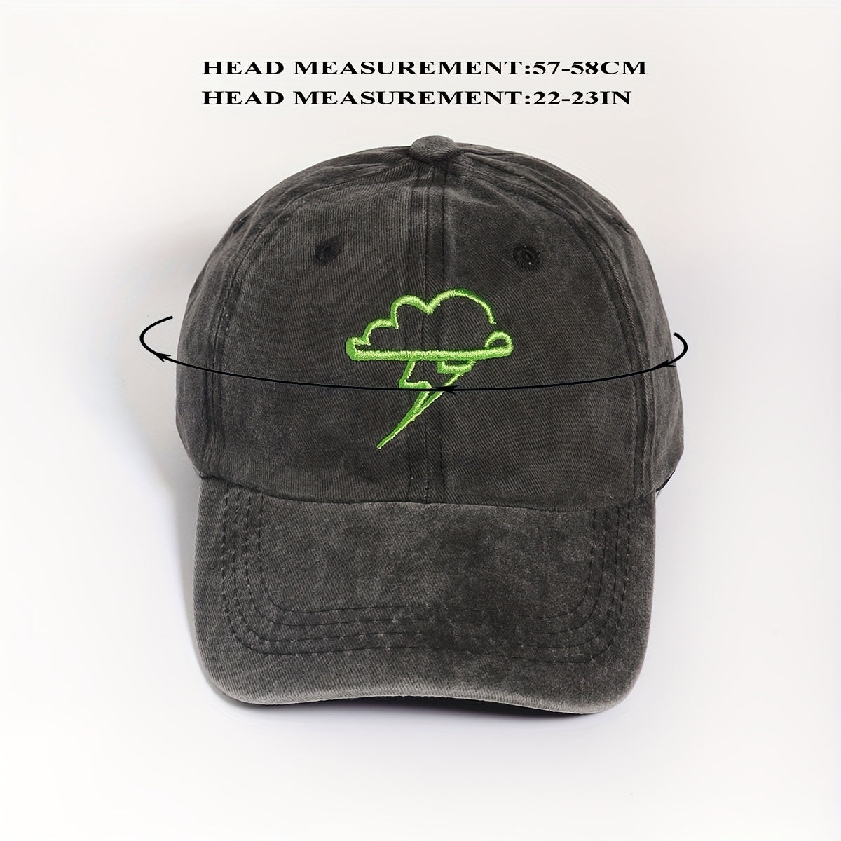 Cloud Lightning Embroidery Baseball Cap Gray Distressed Sunshade Dad Hat