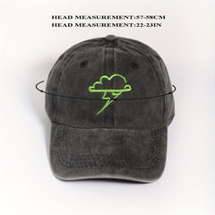 Cloud Lightning Embroidery Baseball Cap Gray Distressed Sunshade Dad Hat