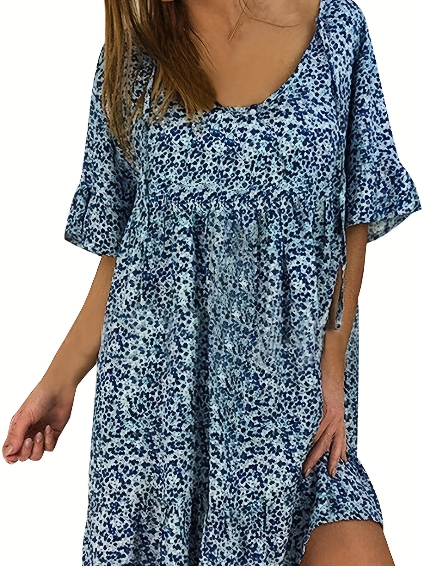 Plus Size Casual Dress Women's Print Bell Sleeve Smock Dress