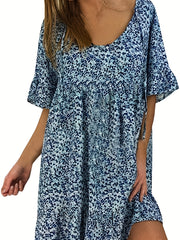 Plus Size Casual Dress Women's Print Bell Sleeve Smock Dress