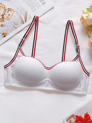 Stripe Strap Wireless Bralettes Ribbed Thin Cup Intimates Women's Lingerie