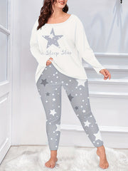 Star Print Pajamas Set Round Neck Top & Pants