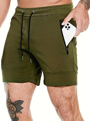 Men's Active Shorts Zipper Pockets Drawstring Summer Gym Training