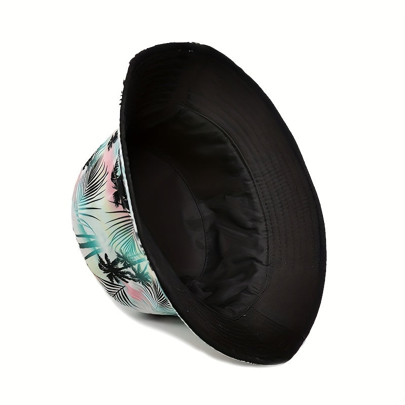 Coconut Tree Print Bucket Hat Double sided Casual Vacation Sun Hat