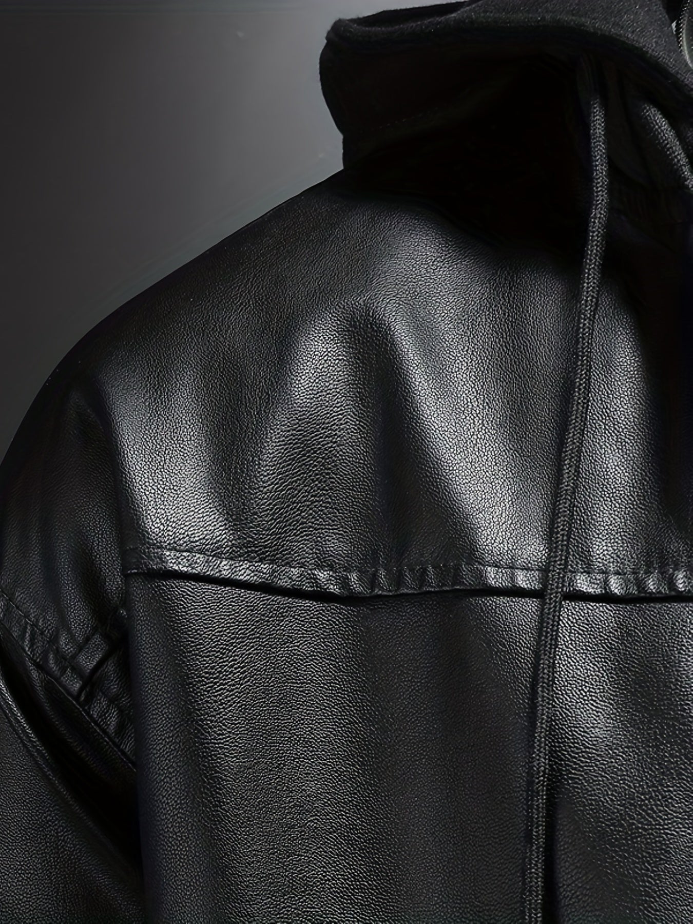 Men's PU Hooded Biker Jacket Zip Up Faux Leather