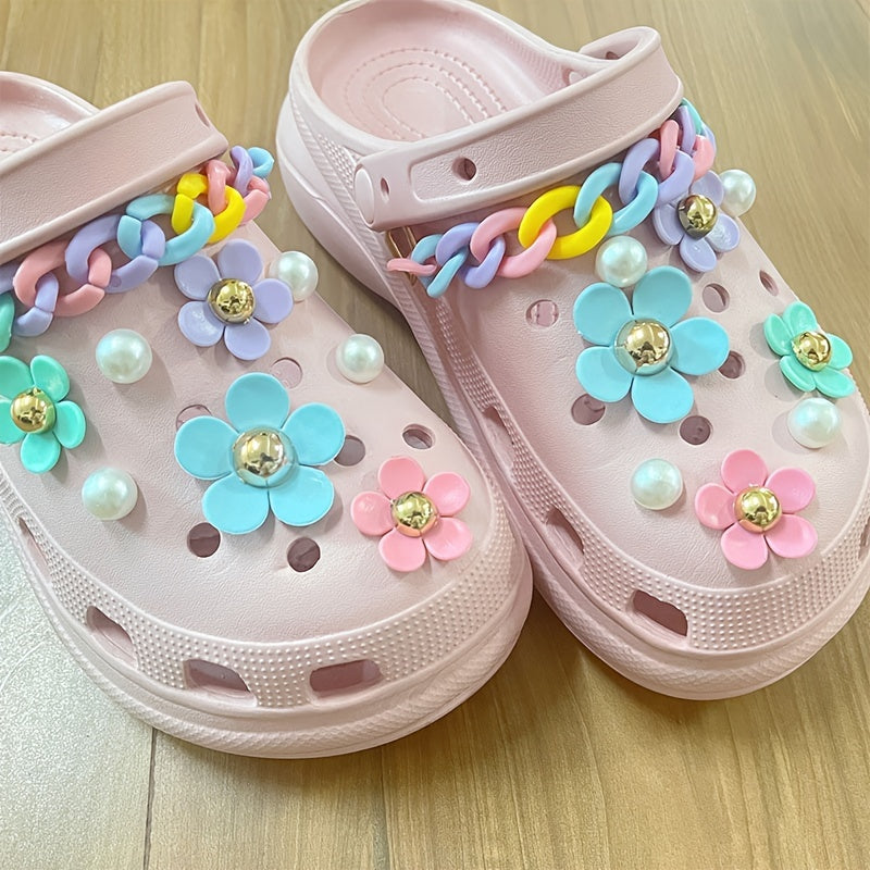 Colorful Flower Faux Pearls Shoe's Accessory Ornaments Set