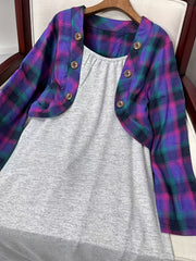 Plaid Crop Cardigan & Cami Dress Set