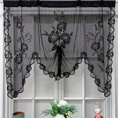 Floral Wavy Short Kitchen Curtains Adjustable Height Straps Ties Cafe