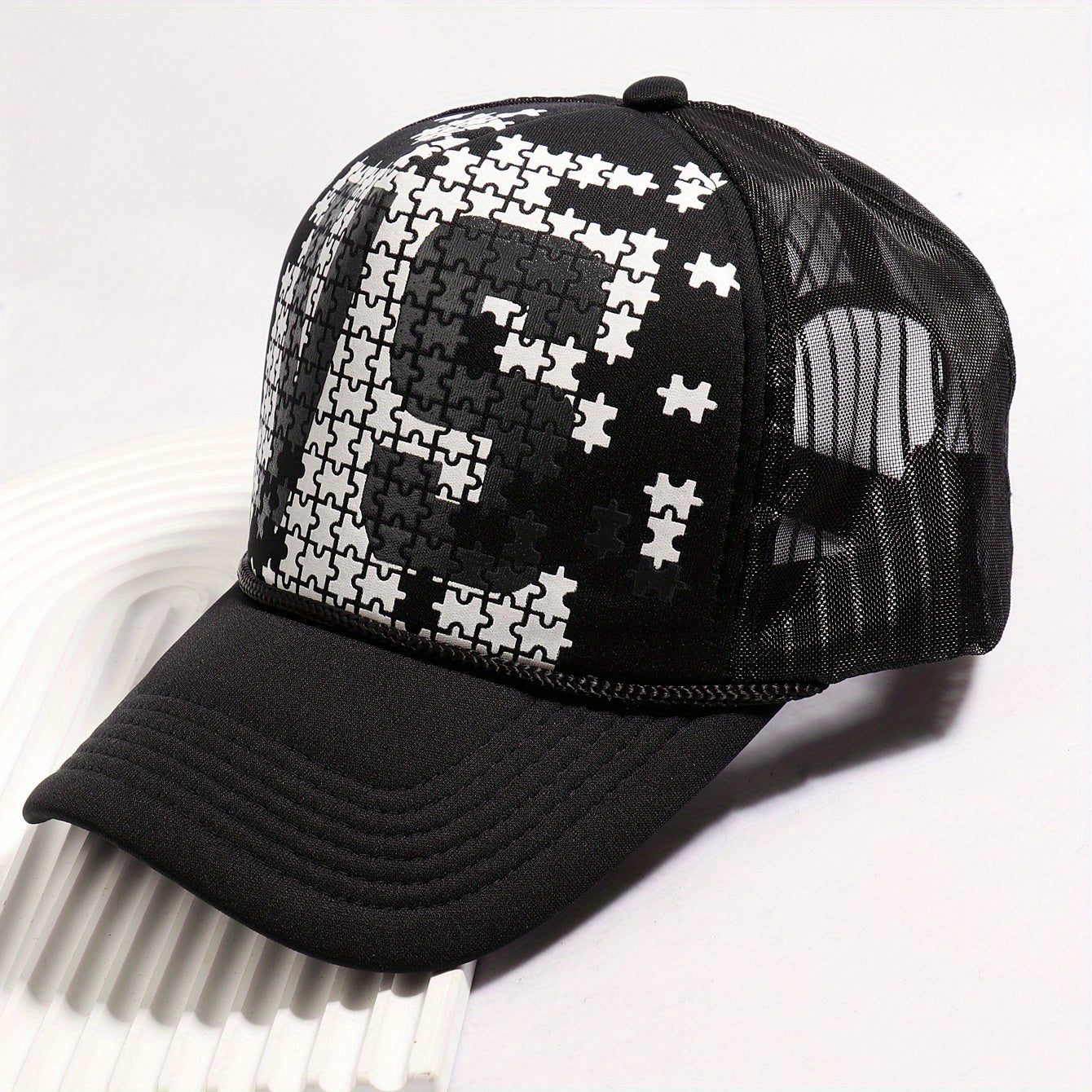 3D Puzzle Print Baseball Cap Mesh Trucker Hat Adjustable Sports Dad Hat