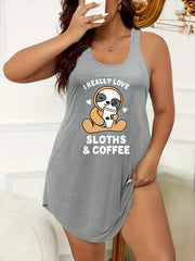 Comfort Sleep Dress Women's Plus Cartoon Print High Stretch Nightdress