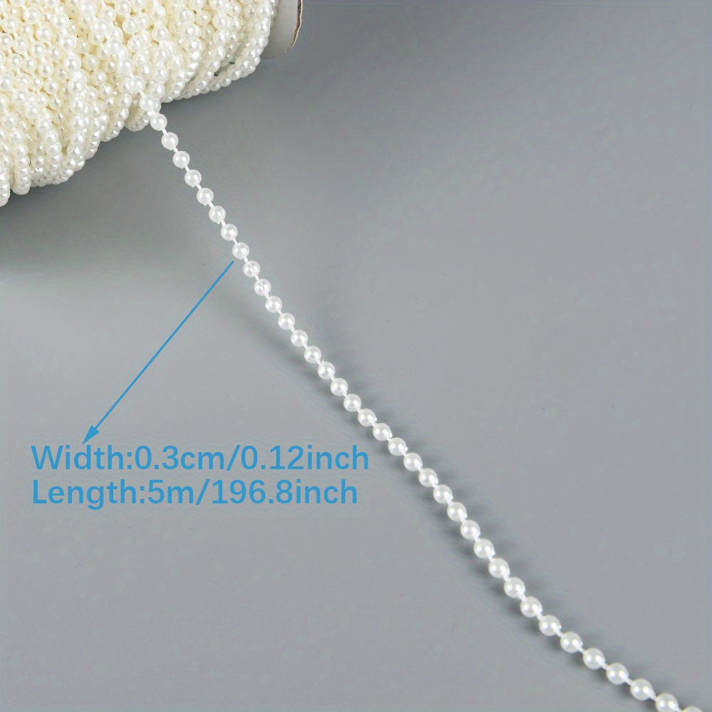 5M ABS Pearl Round Beads Cotton Line Chain Trim Garland Strand