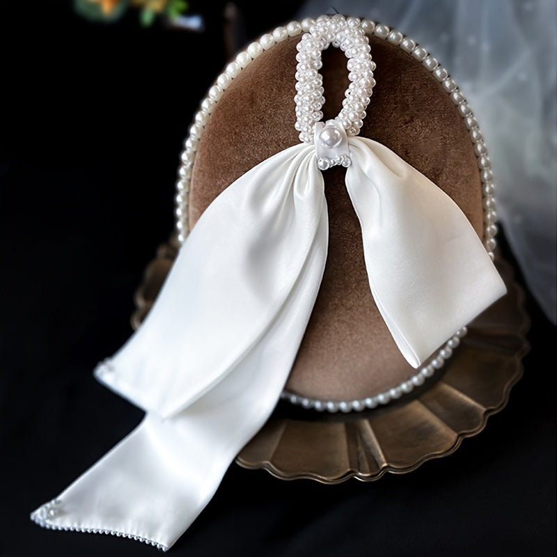 Pearl Silk Streamers Long Hair Tie Ribbon Bow