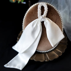 Pearl Silk Streamers Long Hair Tie Ribbon Bow