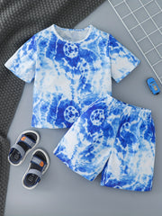 2pcs Boys Teen Casual Tie Dye T shirt & Shorts Set for Summer