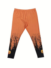 Halloween Leggings Women's Plus Funny Pumpkin Print High Rise High Str