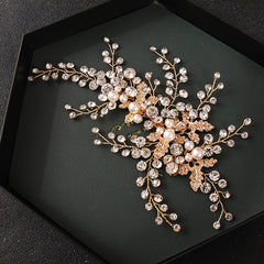 Golden Faux Pearl Bridal Comb Floral Wedding Crystal Rhinestone Comb