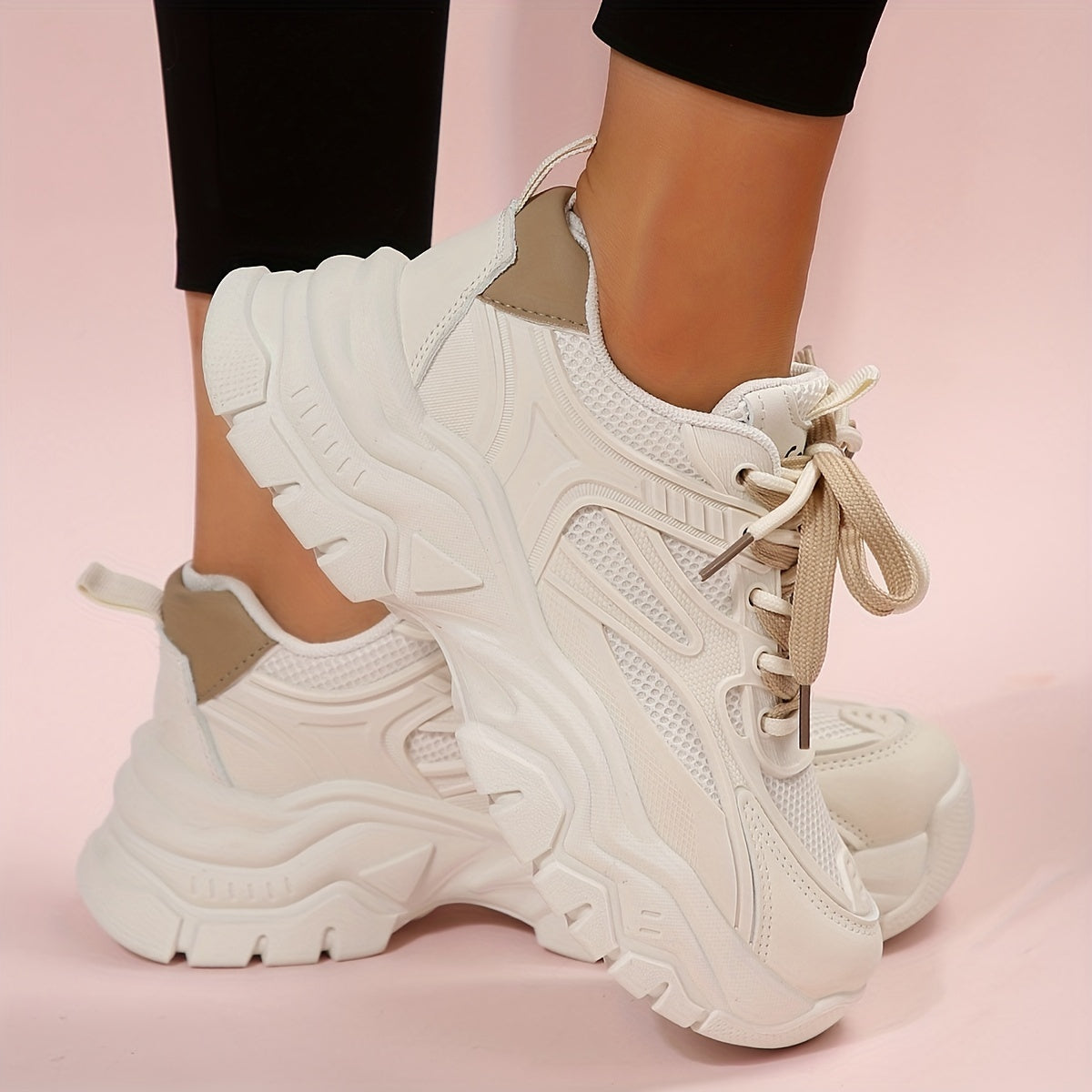 Women's Knitted Mesh Sneakers Lace Up Low Top Non Slip Platform Shoes