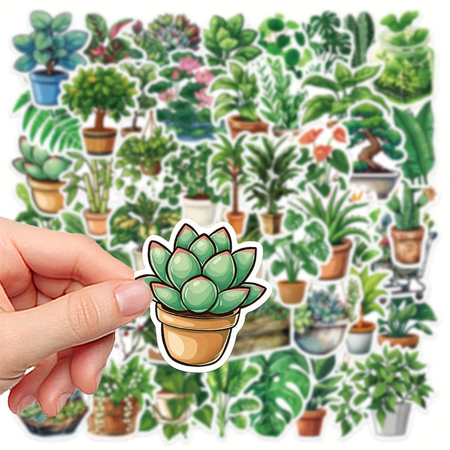 50pcs Green Plants & Flowers Vinyl Stickers Nature Themed Self Adhesive Decals