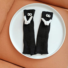 Cartoon Eyes Hand In Hand Leg Warmers Knee High Socks Women's Stockings