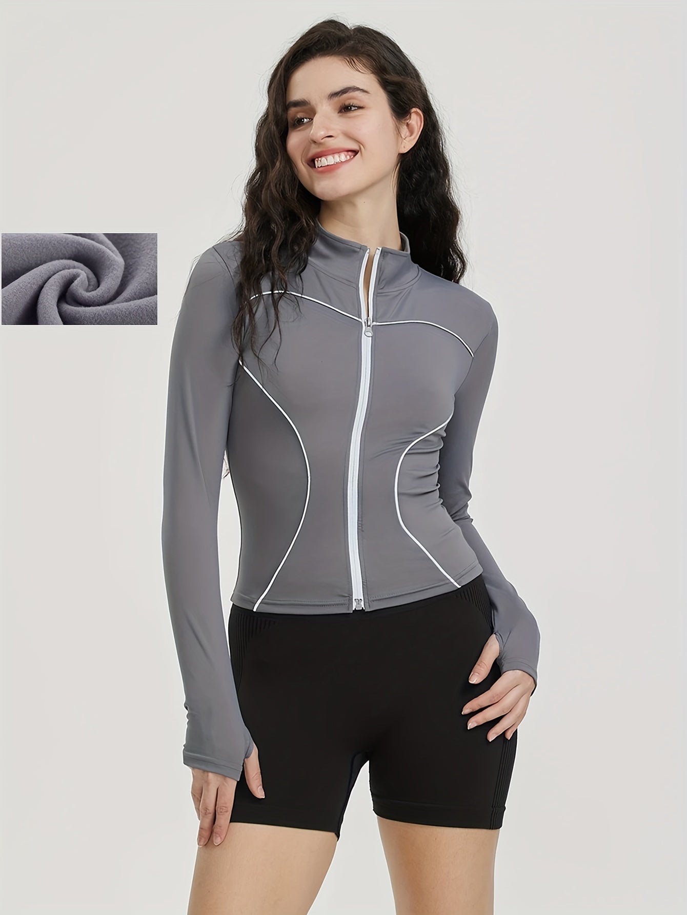 Fleece Lined Long Sleeve Yoga Jacket High Stretch