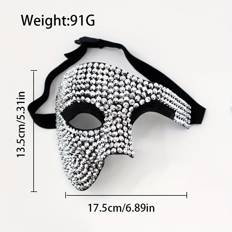 Men's Rhinestone Half Face Mask Halloween Party Dress Up Adornment
