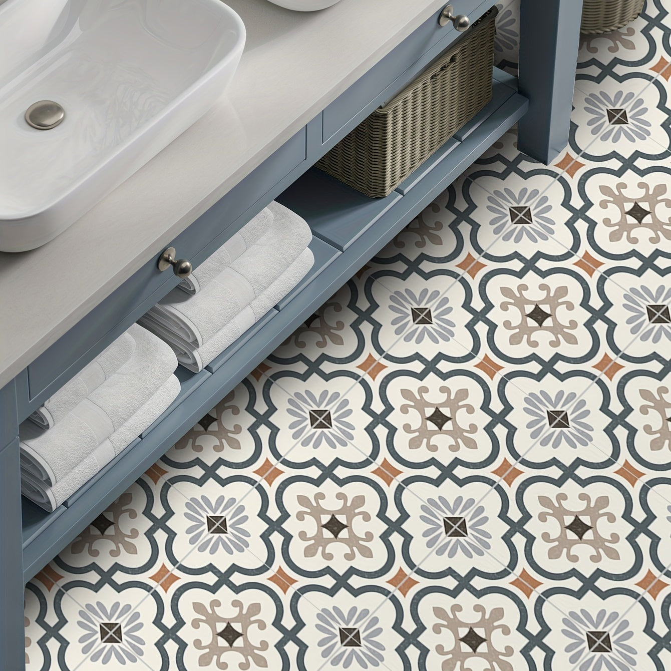 9pcs Morocco Tile Peel And Stick 20x20 Printed Waterproof V