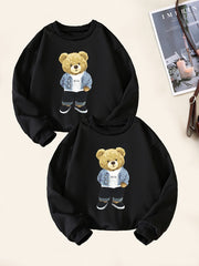 2pcs Bear Print Boys Casual Pullover Sweatshirt Long Sleeve Tops