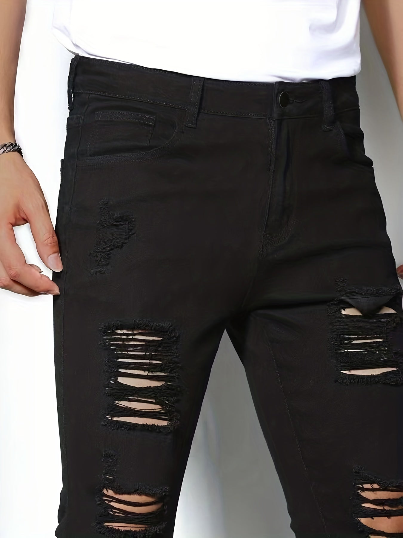 Slim Fit Ripped Jeans Mens Casual Street Style Stretch Denim Pants