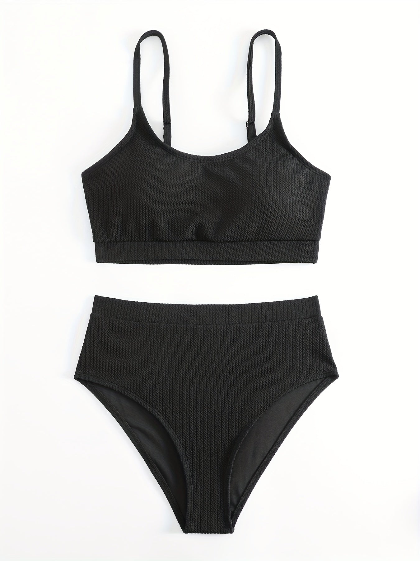Ribbed Knit Bikini Set Padded Cami Top & Panty Swimsuit