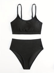 Ribbed Knit Bikini Set Padded Cami Top & Panty Swimsuit