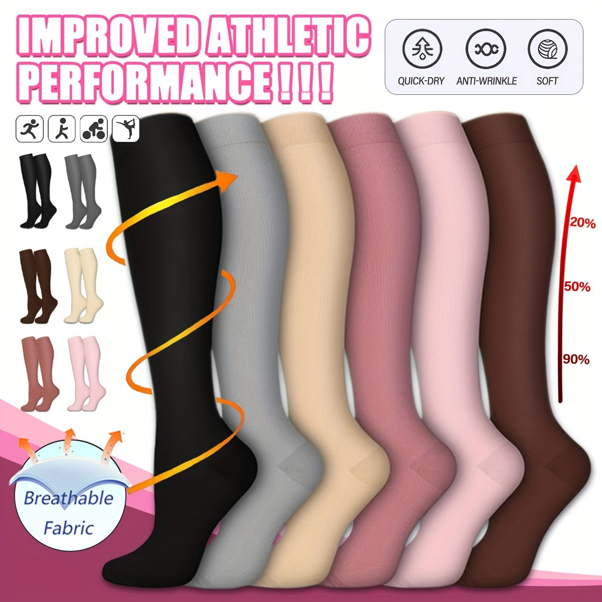 Compression Socks 15-20mmHg Graduated Knee High Socks for Women & Men