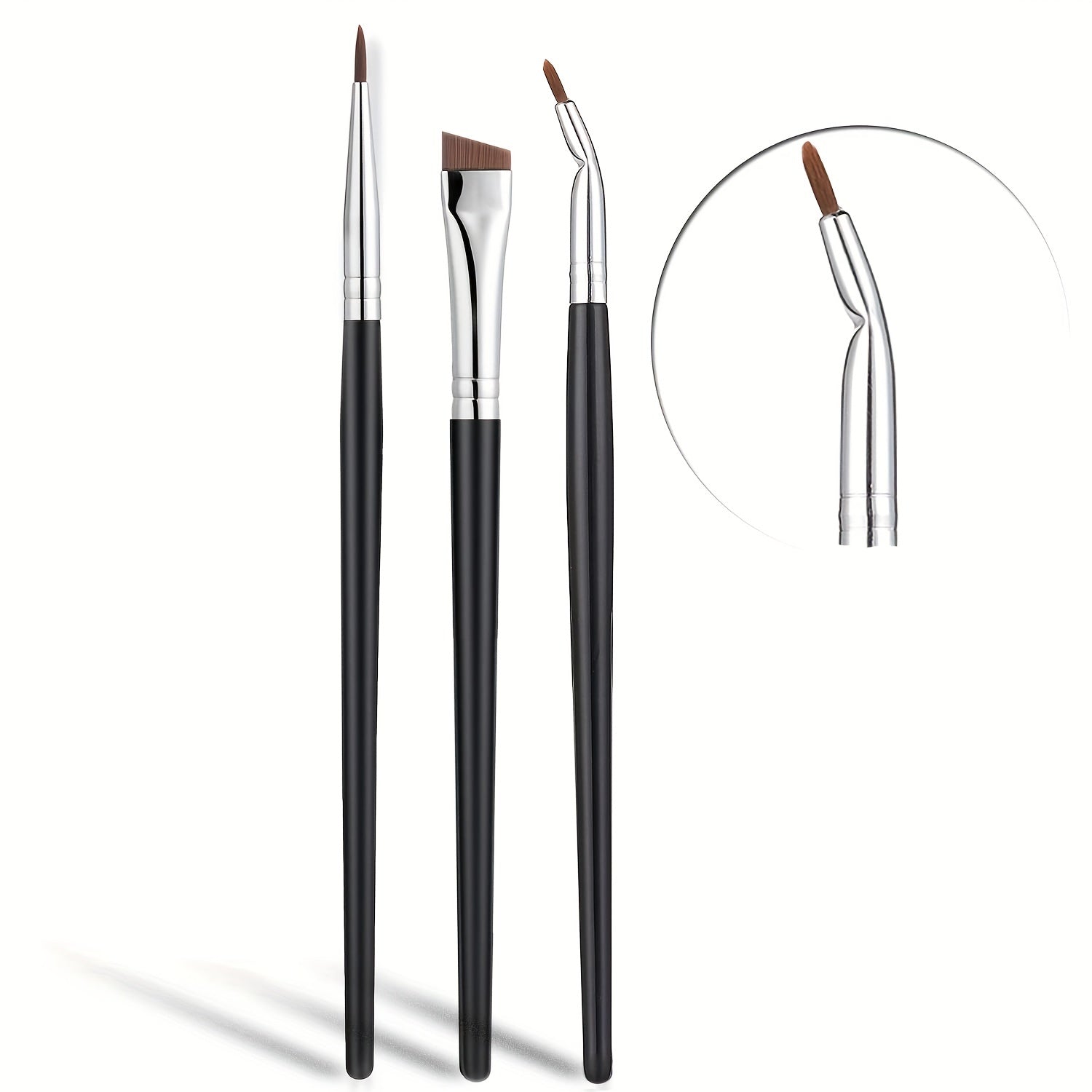 Fine Angled Eyeliner Brush Set Precision Gel Eye Makeup 3 Pieces