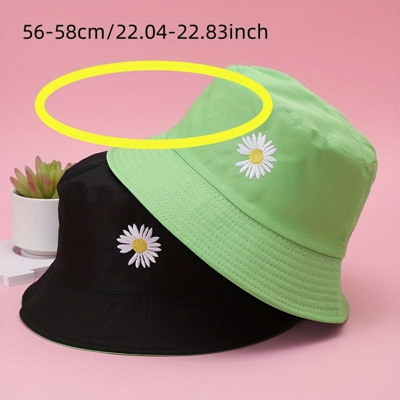 Daisy Reversible Embroidery Bucket Hat Sunshade Fisherman Cap