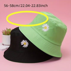 Daisy Reversible Embroidery Bucket Hat Sunshade Fisherman Cap