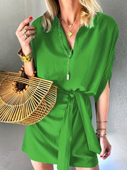 V Neck Mini Dress With Belt