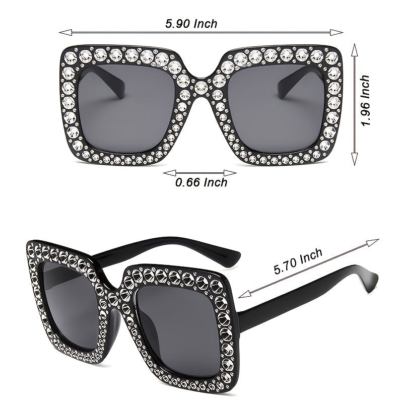 Vintage Rhinestones Sunglasses Oversized Square Sunglasses