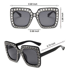 Vintage Rhinestones Sunglasses Oversized Square Sunglasses