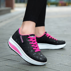 Women's Letter Printed Chunky Sneakers Lightweight Lace Up