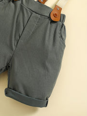 Boy's Gentleman Style Suit Set with Suspenders Shorts & Bowtie Shirt