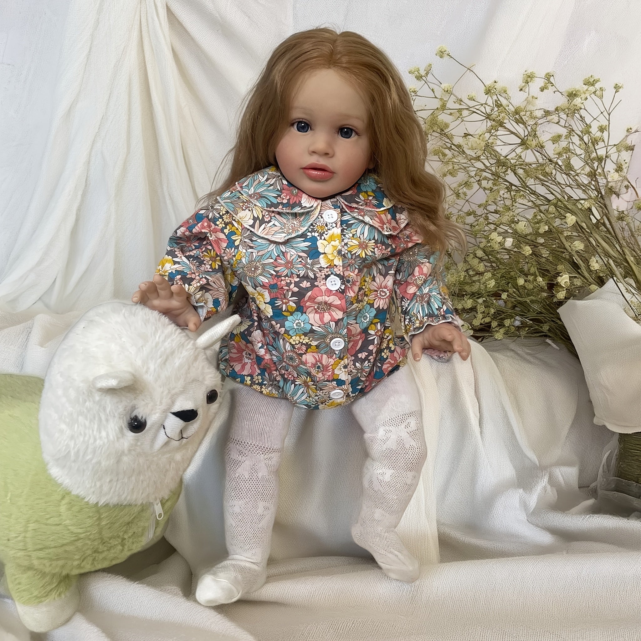 Pippa Reborn Doll, Floral Dress, Realistic Hair