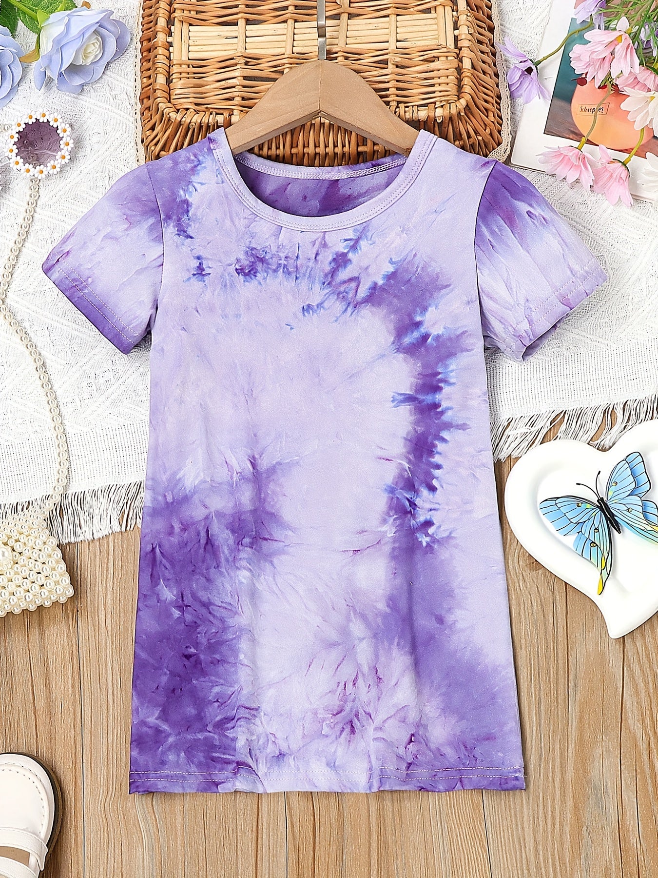 Girls Tie Dye Short Sleeve T-shirt Dress for Summer