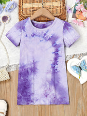 Girls Tie Dye Short Sleeve T-shirt Dress for Summer