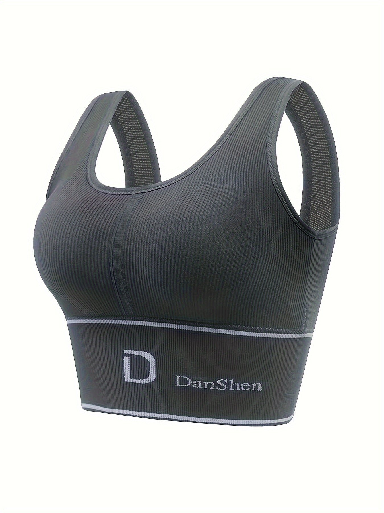 2 Pack Plus Size Sports Bra Women's Plus Letter Print Ribbed Round Neck Bra Set