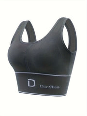 2 Pack Plus Size Sports Bra Women's Plus Letter Print Ribbed Round Neck Bra Set
