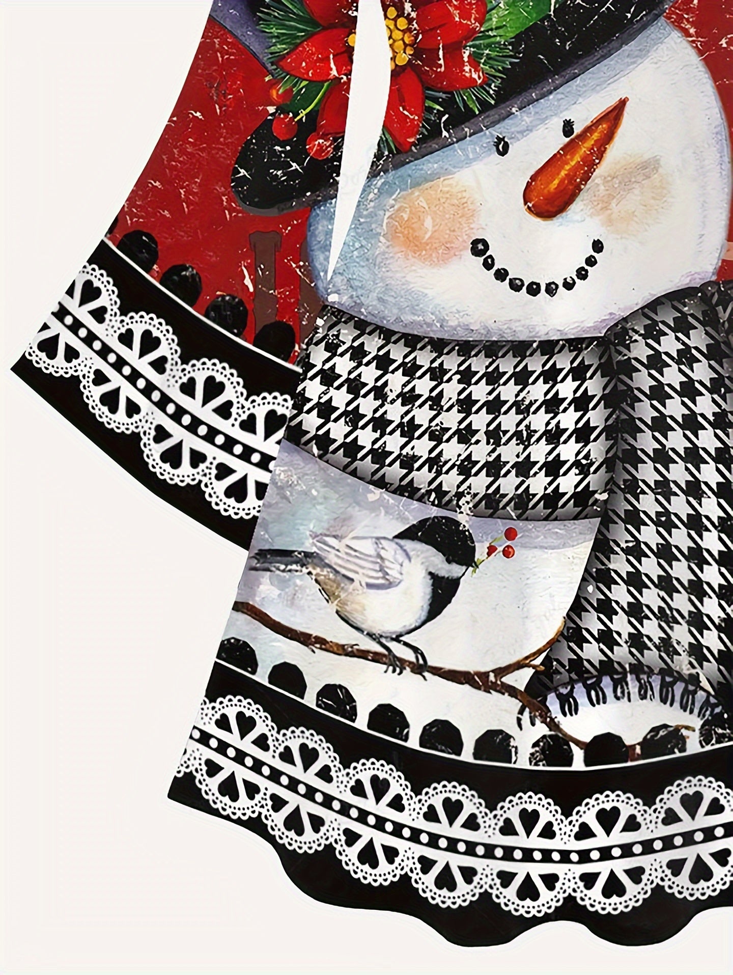 Colorblock Snowman Print Long Sleeve Dress