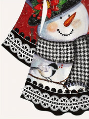 Colorblock Snowman Print Long Sleeve Dress